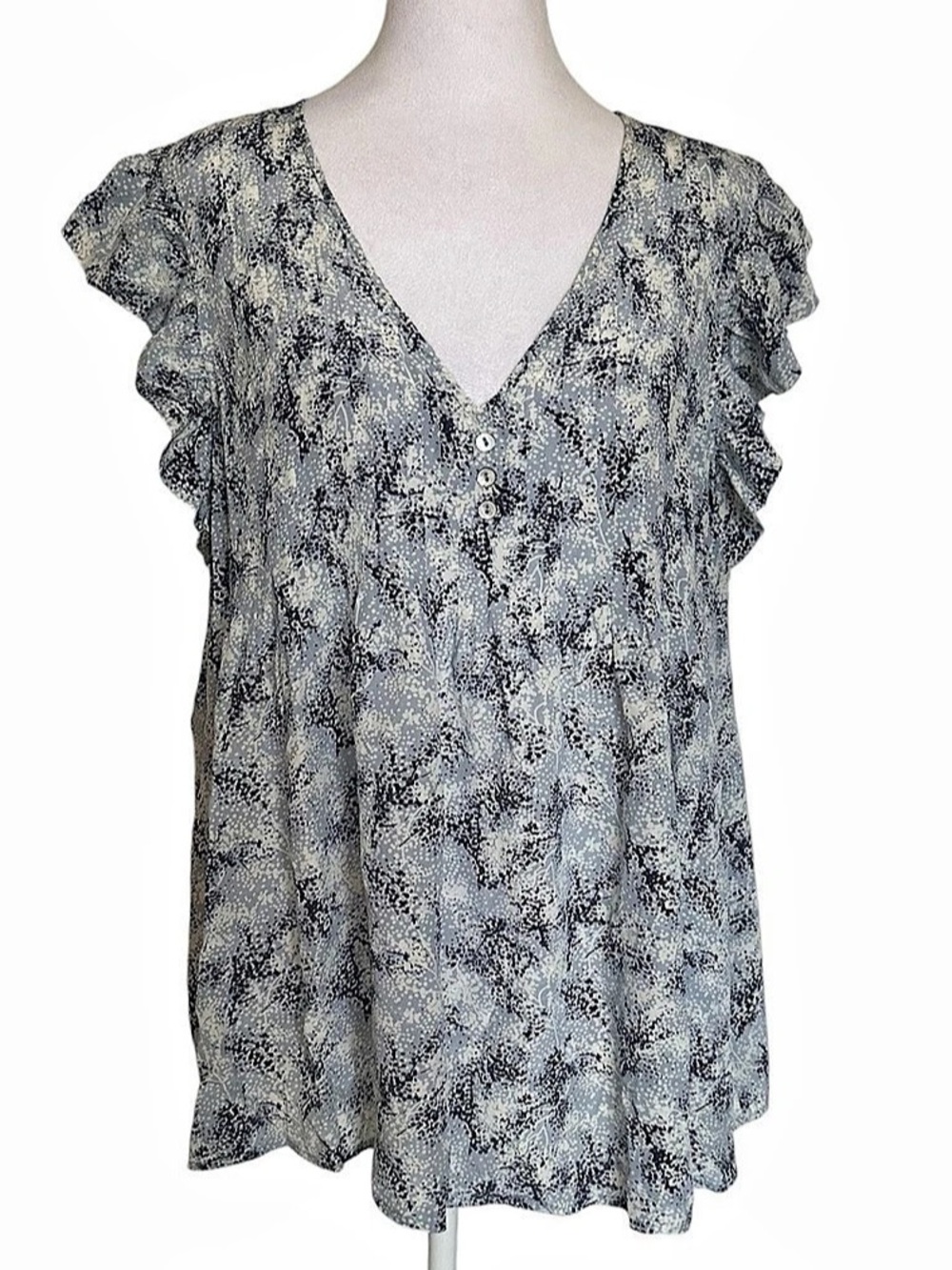 Sundance Arabella Blouse Women’s Size L Floral Flutter Ruffle Sleeve Top Blue
